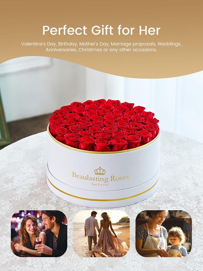 47 Preserved Roses Forever Flowers Real Roses in a Box Mother's Day Birthday Flowers for Her Mom Women Wife Valentine's Day, Red Roses