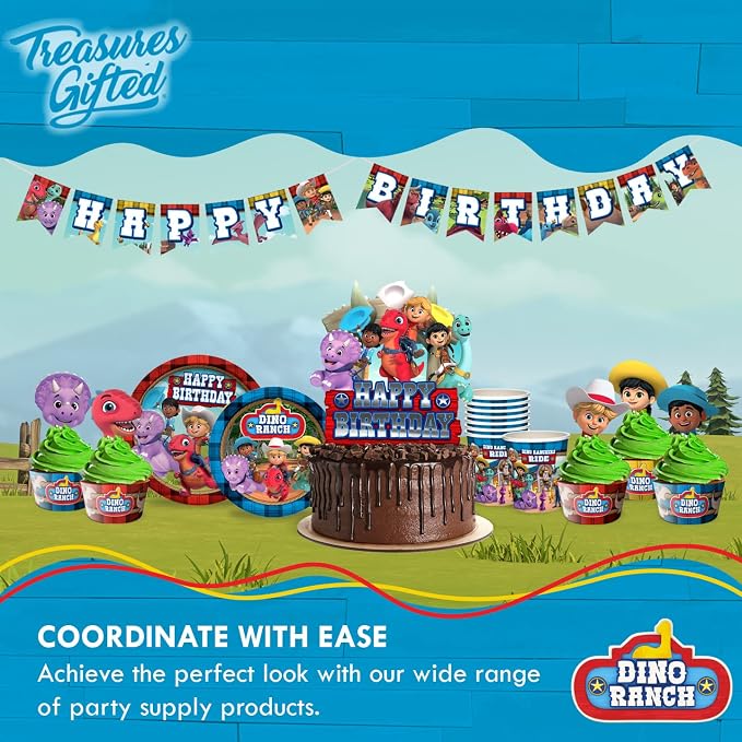Treasures Gifted Dino Ranch Birthday Decorations - Serves 24 Guests - Complete Set of Dino Ranch Party Supplies - Plates, Banners, Napkins, and Tablecloth