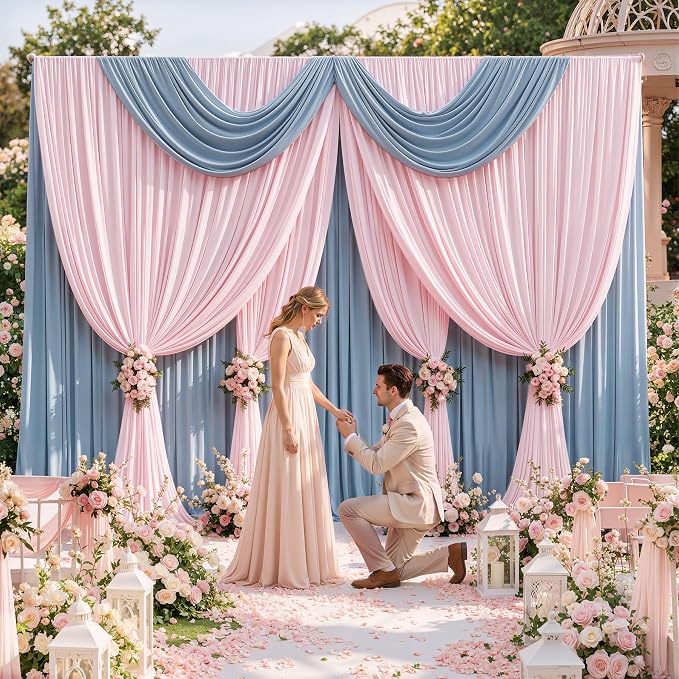 50ft×12ft Pink Backdrop Curtain for Wedding Parties, 10 Panels Wrinkle Free Polyester Photo Backdrop Drapes Back Drop Cloth for Birthday Photography Background