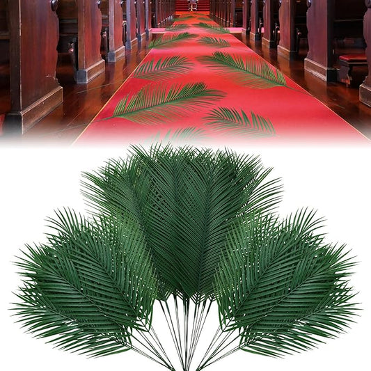 50 Pcs 2 Size Easter Palm Leaves for Palm Sunday Artificial Branches Stem Faux Greenery Tropical Plants for Church Holy Week Home Arrangement Decoration Hawaiian Luau Jungle Beach Wedding(Large)