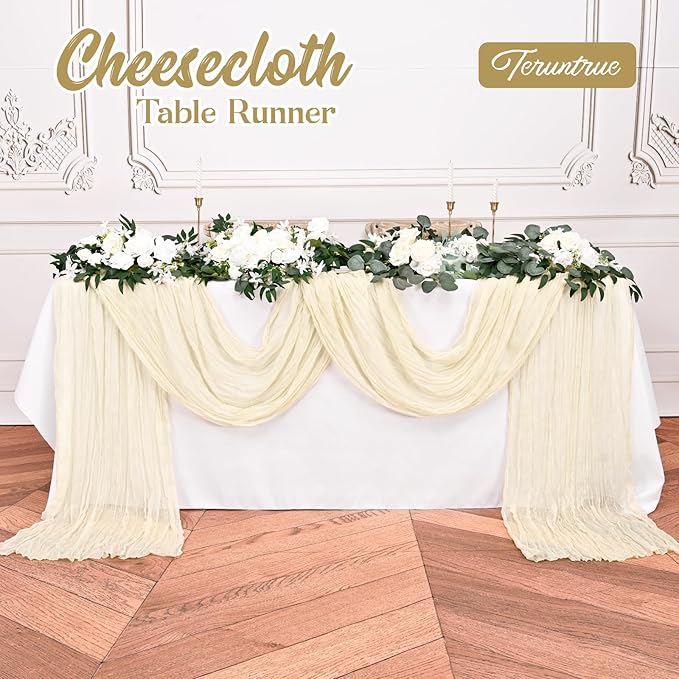 20 Pack Ivory Table Runner 10FT Long Cheesecloth Table Runner Cheese Cloth Gauze for Wedding Party Birthday Decoration-Ivory