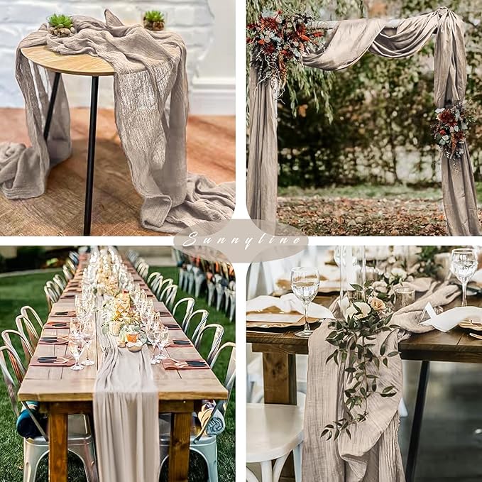 6 Pcs Cheesecloth Table Runner 10FT Rose Brown Runner for Tables Gauze Fabric 35 x 120 Inches Long Boho Table Runner Decor Rustic Sheer Runner for Wedding Birthday Bridal Shower Party (Rose Brown)