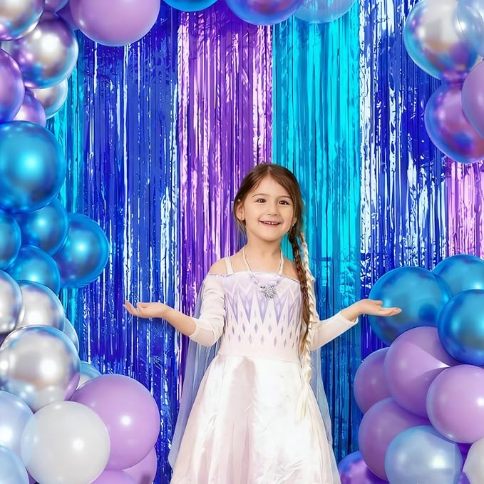 Blue Purple Balloon Garland Arch Kit Birthday Party Decorations, Music Themed Foil Fringe Curtains Backdrop Tinsel Streamer Photo Booth Props for Christmas Winter Wonderland Party Decor Supplies
