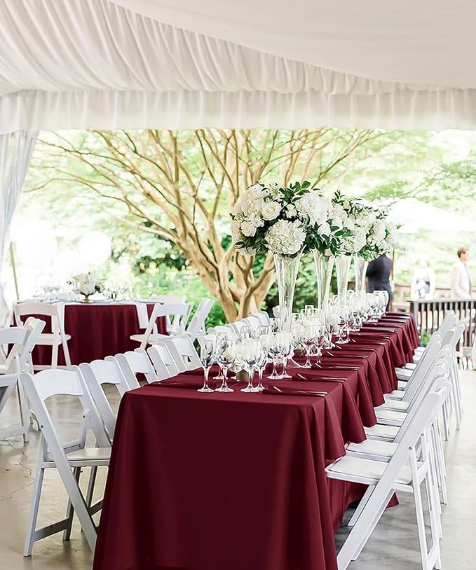 fani 10 Pack 60 x 102 Inch Tablecloth, Burgundy Tablecloth for 6 Feet Rectangle Tables, Stain and Wrinkle Resistant Washable Fabric Table Cloth for Wedding Party Dining Table Buffet Parties Camping