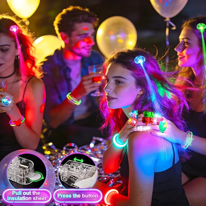 SHQDD 154PCS Glow in the Dark Party Supplies, Neon Party Accessories for Kids & Adults with Connectors and Glow Sticks to DIY, Light up Party Favors for Birthday, Concert, July 4th, Halloween