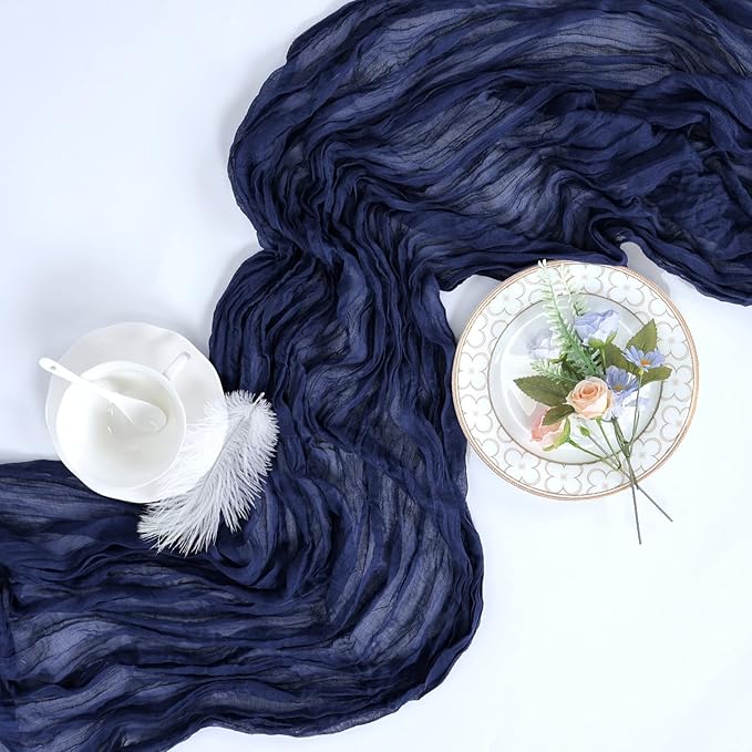 8 Pack Navy Blue Cheesecloth Table Runner 10ft Boho Gauze Fabric 120 Inch Cheese Cloth Table Runner Rustic Sheer for Holiday Baby Shower Party Décor Home Wedding Decoration
