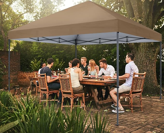 COOSHADE Durable Instant Canopy 10x10Ft (Khaki) - UPF 50+ Sun Protection - Waterproof & Flame Retardant - Perfect for Outdoor Activities