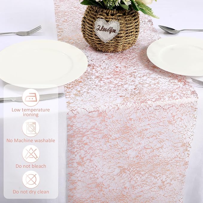 Chumia 12 Pieces Rose Gold Table Runner 12 x 85 Inch Sequin Glitter Table Runner Roll Metallic Thin Mesh Fabric Decor for Party Wedding Shower Birthday Baby Shower Party Supplies