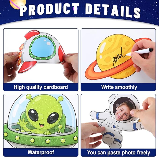 120Pcs Outer Space Theme Cutouts Back to School Bulletin Board Astronaut Alien Paper Cut-Outs Space Themed Classroom Decor for Boy Girl DIY Craft Photo Wall Kindergarten Preschool Party Favor Supplies