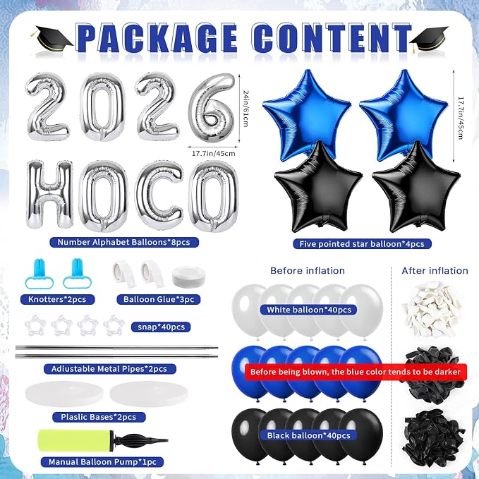 2 Sets Homecoming 2026 Balloon Column Stand Party Decorations Kits with Balloons Class of 2026 Hoco Balloon Tower Stand Kit for Homecoming Prom Party Photo Booth Props Backdrop Decor Party Supplies