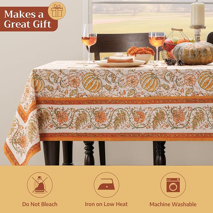 Maison d'Hermine Table Cloth Rectangle Table 100% Cotton 54 x 72 Inches Tablecloth Reusable Decorative Everyday Use for Dining Room, Farmhouse, Home, Party, Festive & Wedding - Pumpkin Spice