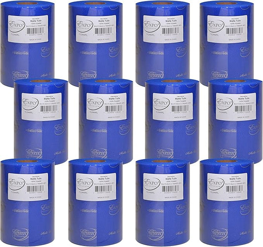 Expo International Decorative Matte Tulle, Roll/Spool of 6” X 100 Yards, Lightweight Polyester Tulle Fabric for Tutus, Costumes, and Party Decorations, Washable, Easy-to-Use, Pack of 12, Royal Blue