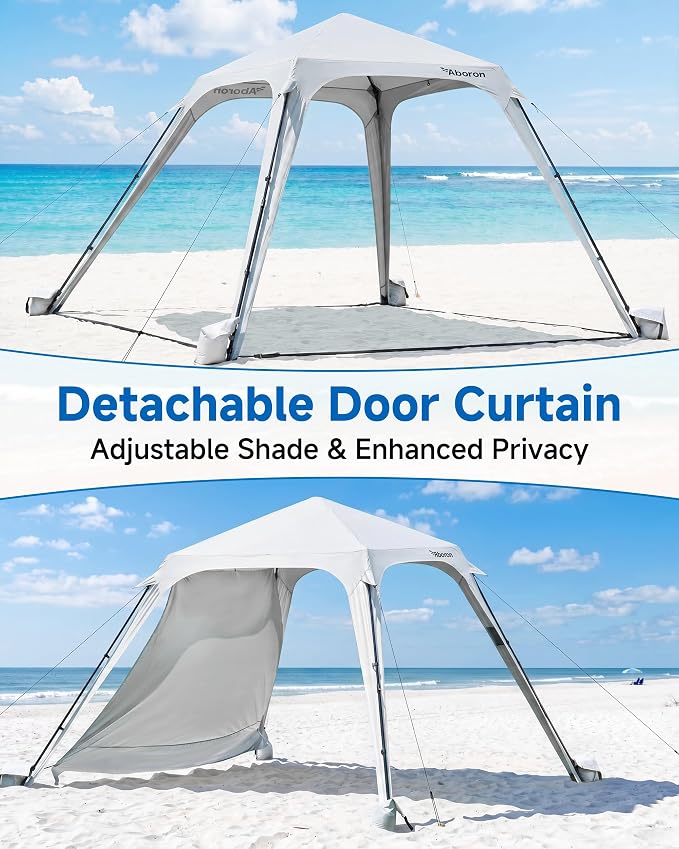 Slsy Beach Tent 10 x 10 FT, Beach Shelter with Removable Side Wall, UPF 50+ Canopy Cabana for Sun Protection, Easy Setup Shade with Sandbags, Stakes & Guy Lines, Wind Resistant, Fits 6 People