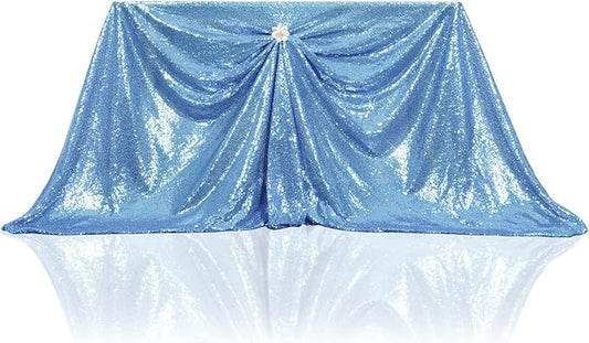 PartyDelight Sequin Tablecloth Baby Blue Rectangular 60"x102" Table Cloth Wedding Party Events