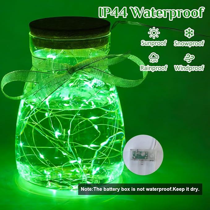 QITONG 8 Pack Fairy Lights Battery Operated Outdoor, Each 16 ft 50 LED Green Mini String Lights, Sliver Wire Christmas Twinkle Lights Indoor
