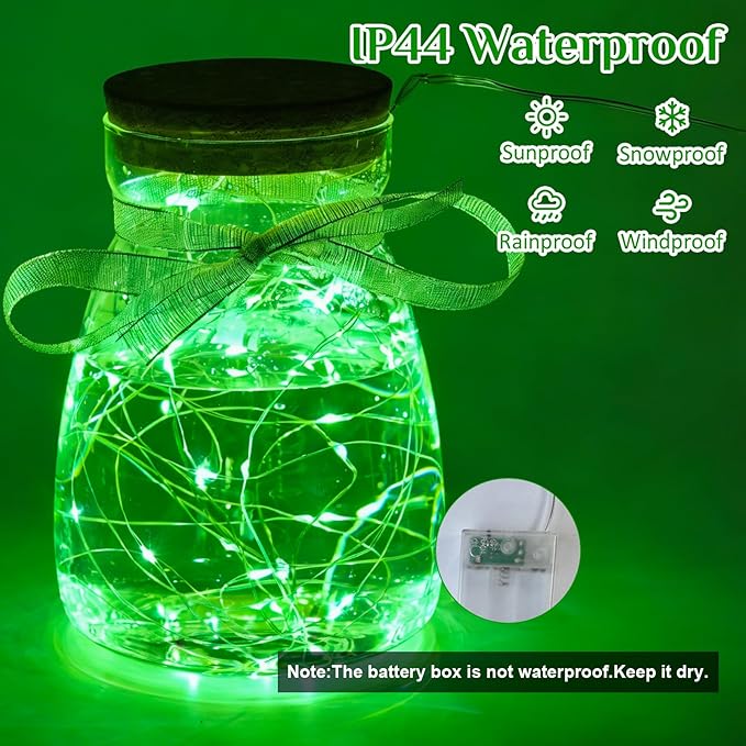QITONG 6 Pack Fairy Lights Battery Operated Outdoor, Each 16 ft 50 LED Green Mini String Lights, Sliver Wire Christmas Twinkle Lights Indoor