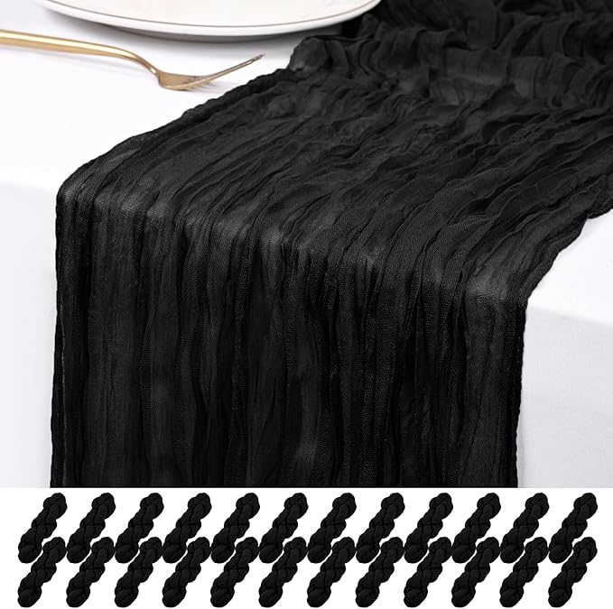 24 Pack Black Cheesecloth Table Runner 120 inch Fall Thanksgiving Boho Rustic Gauze Farmhouse 10FT Cheese Cloth Runner for Baby Shower Wedding Party Holiday Home Decor