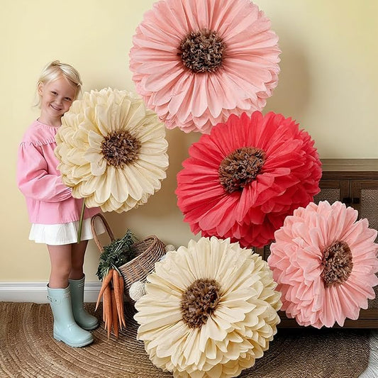 Chunful 5 Pcs 30'' 24'' Giant Fairy Tissue Paper Flowers Decoration Large Hanging Tissue Paper Pom Poms Decor for Fairy Garden Birthday Bachelorette Wedding Baby Shower Bridal Shower Party Decoration