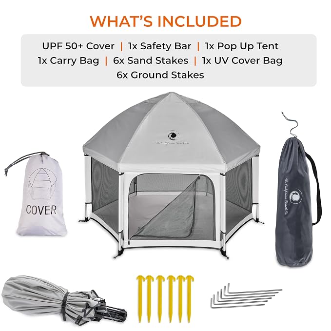 Light Grey POP 'N GO Baby Playpen - Indoor & Outdoor Playpen for Babies and Toddlers - Baby Beach Tent, Foldable, Portable W/Canopy & Travel Bag - Pop Up Pack and Play Yard