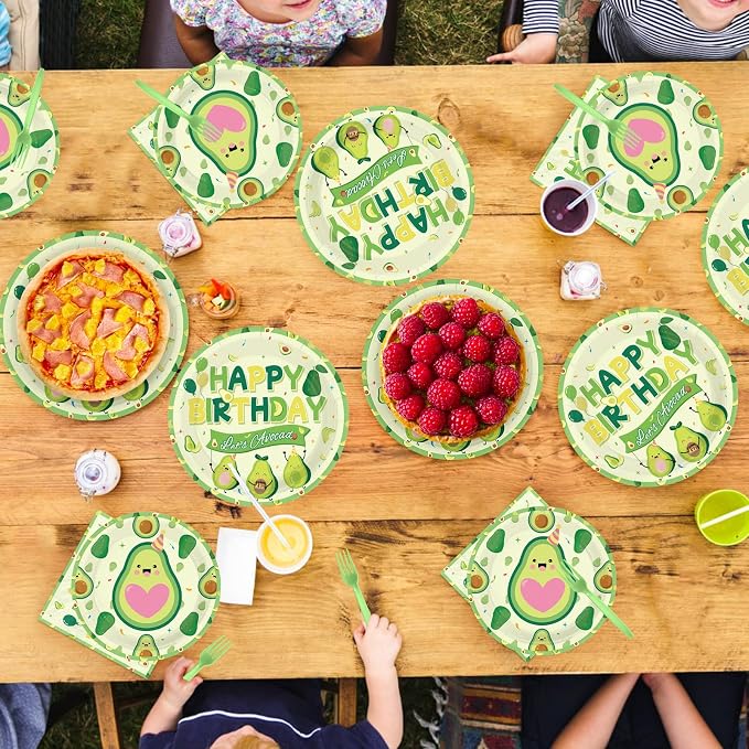 96 Pcs Avocado Birthday Party Decorations Fruit Avocados Themed Plates and Napkins Let's Avocado Tableware Sets for Kids Girls Boys Birthday Baby Shower Party Supplies Serves 24