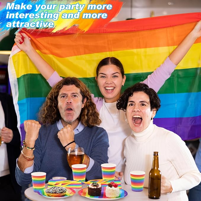 192 Pcs Rainbow Pride Paper Plates Napkins Cups Set, Pride Party Supplies Decorations Serve 25 Guests, Gay Lgbt Disposable Tableware Set