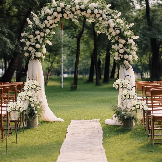 8 Sets Wedding Aisle Decoration Including 8 Pcs 15 oz Plastic Mason Jars with Handle and 8 Pcs 32'' High Shepherds Hooks for Outdoor Wedding Ceremony Decoration (Flowers Not Included)