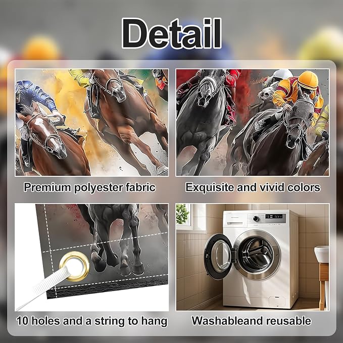 Horse Racing Garage Door Banner Cover 7x16FT Waterproof –Kentucky Derby Backdrop with Jockeys,Indoor Outdoor Decor for Derby Party,Sports Events,Photo Booth & Race Day Celebration