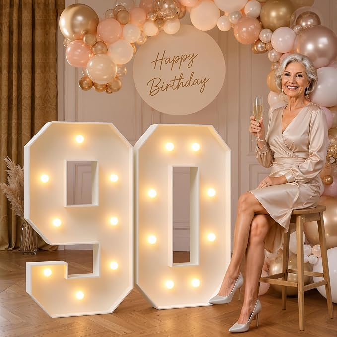 imprsv 3FT Marquee Numbers 90, Light Up Numbers for 90th Birthday Decorations Anniversary Party Decor, Number 90 Light Up Number, Pre-Cut Foam Board Kit