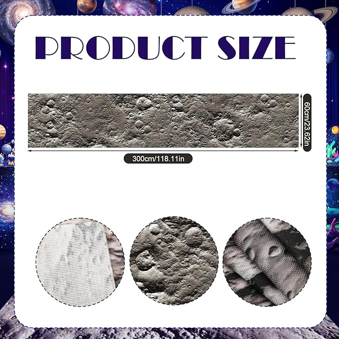 Lyrow 2 Pieces Space Themed Party Decorations 2 x 10 ft Moon Aisle Runner Non-Slip Lunar Carpet for Outer Space Birthday Party Decoration Astronaut Galaxy Birthday Supplies Lawn Indoor Outdoor Decor