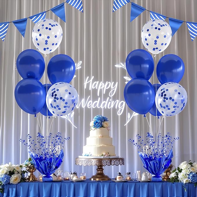 6 Set Royal Blue Table Balloons Foil Spray Centerpiece with Royal Blue and Confetti Balloons Stand Kit for Birthday Party Girls Baby Shower Wedding Bridal Shower Prom Graduation Table Decorations