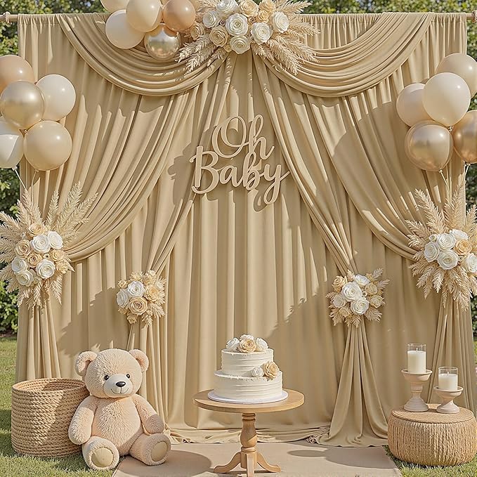 20x10ft Champagne Backdrop Curtains for Parties, 4 Panels 5x10ft Wrinkle-Free Polyester Background Curtains for Wedding, Birthday, Baby Shower,Graduation, Decorations