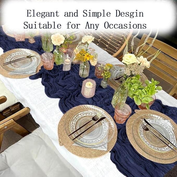 16 Pack Navy Blue Cheesecloth Table Runner 20 x 120 inch Gauze Table Runners 10 FT Long,Semi Sheer Boho Cheese Cloth Fabric Table Runner Bulk for Wedding,Party,Baby Shower,Bridal Shower Decoration