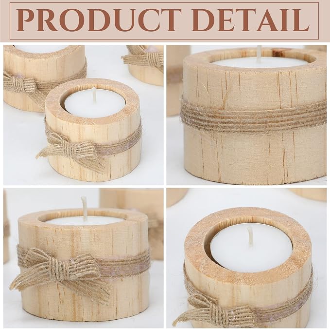 Ctosree Rustic Wedding Favors for Guests Bulk Wooden Tea Lights Candle Holder Handmade Votive Candles for Farmhouse Wedding Baby Shower Favors Party Table Centerpieces Birthday Decoration(50 Pcs)