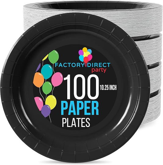 Exquisite Black Paper Plates Disposable Heavy Duty 10 Inch Black Disposable Plates For Party 100 Pcs Heavy Duty Paper Plate 350 GSM, Birthday Party Supplies Plate Set