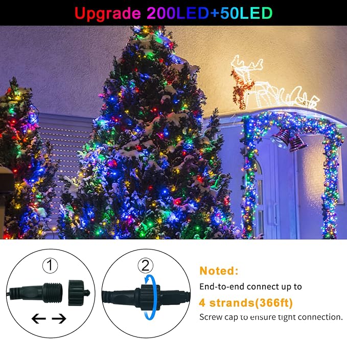 JMEXSUSS 250 LED White to Multicolor Christmas String Lights Indoor Outdoor Waterproof for Garden Patio Party Halloween Christmas Decorations