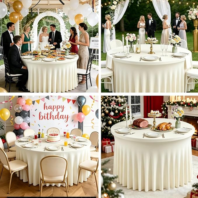 10 Pack Ivroy Spandex Round Tablecloths for 60inch Tables, 120 Inch Stretchy 5ft Round Fitted Tablecloth Wrinkle Free Washable Table Cloths Table Covers with Skirt for Wedding Party Birthday Banquet
