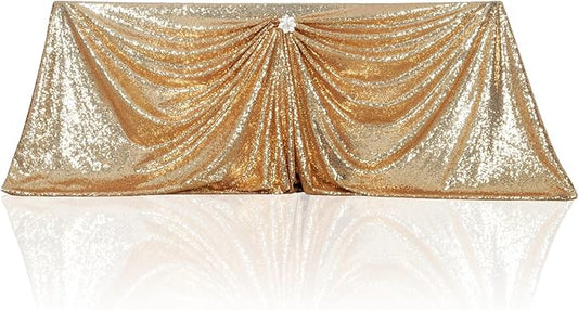 PartyDelight Sequin Tablecloth Light Gold 90"x132" Table Cloth for Wedding Dinning Table Rectangular