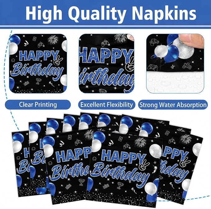 96PCS 9th Birthday Party Supplies Blue and Black 9th Birthday Plates and Napkins Black Blue Bruh I’m 9 Tableware Dinnerware Video Game Theme Decorations for Boys Party Favors Serves 24