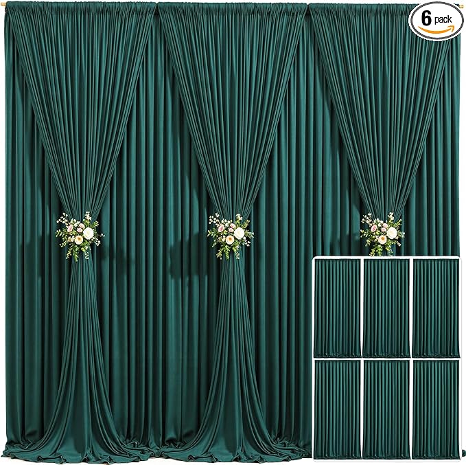 6 Panels Hunter Green Backdrop Curtain for Parties Wrinkle Free Dark Green Photo Curtains Backdrop Drapes Fabric Decoration for Baby Shower Birthday Party Photography 30ft(W) x 10ft(H)