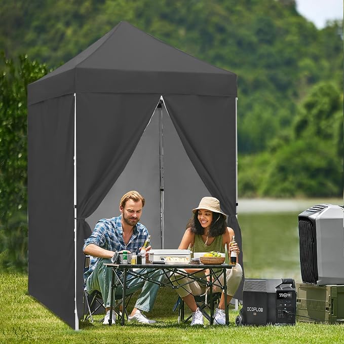 5x5 Pop Up Canopy Tent with Four Sidewalls, Instant Portable Beach Canopy, Outdoor Tent with Carry Bag for Camping, Sports, Tailgating, Events, Gray