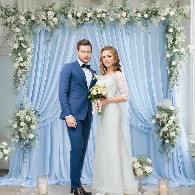 10x10ft Baby Blue Tulle Backdrop Curtain for Parites, Sheer Photo Backdrop Drapes for Wedding Baby Shower Boy Shower Birthday Party Photo Shoot Background Decorations