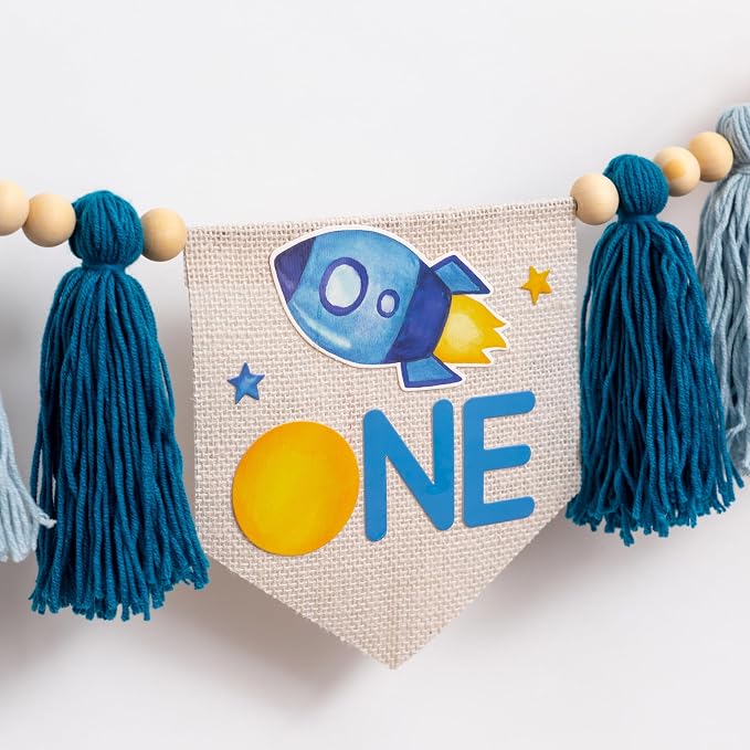 Gostman Outer Space ONE High Chair Banner | First Trip Around The Sun Birthday Party Decorations,Space Themed First Birthday Highchair Banner
