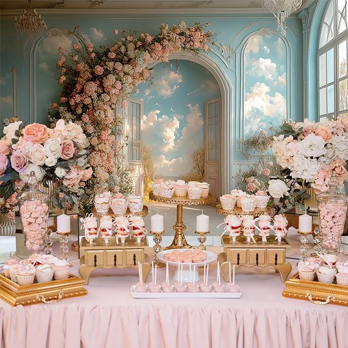 Baocicco 15x10ft Floral Wall Photography Background Romantic Style Arch Door Oil Painting Flowers Photo Background for Women Wedding Party Banner Supplies Girls Birthday Decorations Photoshoot Studio