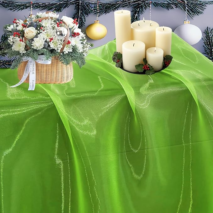 MDS Pack of 75 Yard Sheer Organza Fabric for Wedding Party Home Event Banquet Decorations, Backdrop Curtain Craft Dress Sewing Fashion DIY Crystal Organza Tulle Fabric Bolt 44” Wide - Apple Green