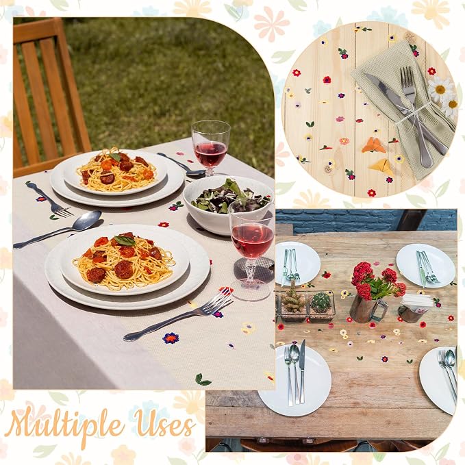 BINBE 12pcs Daisy Spring Table Runner Embroidery Gauze 10FT Florals Seasonal Tulle Holiday Birthday Kitchen Dining Table Decor for Home Party Champagne