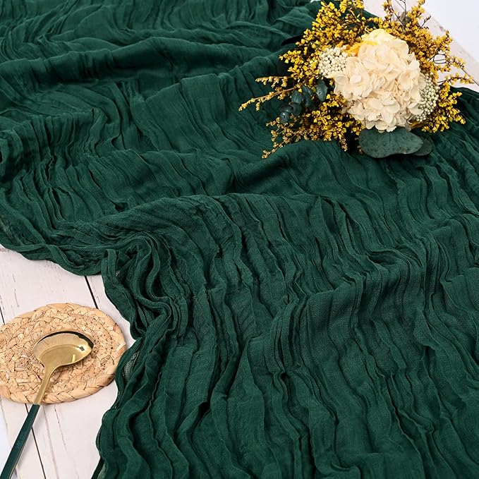 10 Packs Cheesecloth Table Runner Emerald Green, 10Ft x 35" Dark Green Rustic Gauze Boho Wedding Table Runner Decoration, Wedding Table Decor Table Cloth for Wedding Party Bridal Shower Table