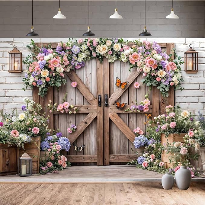 15X10ft Floral Wedding Photography Backdrop Vintage Wood Arch with White Pink Roses Bridal Newborn Birthday Party Decor Props for Studio Photo Shoots Anniversaries