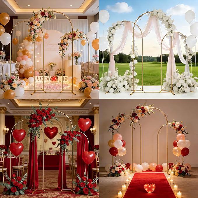 Balloon Arch Stand,Arch Backdrop Stand,Golden,Metal | 4FT+5FT+6FT,Three Storage Bags,Birthday Decorations,Party Decorations，