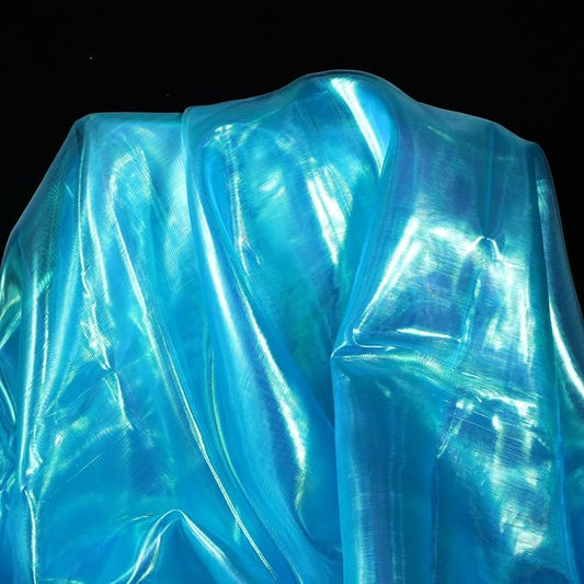 11 Yard Sheer Iridescent Organza Fabric, 59in Wide, Magic Laser Holographic Fabrics, Sheer Shiny Fabric, Fantasy White Organza Tulle Fabrics for DIY Dress Curtain Photography Background Wedding Party
