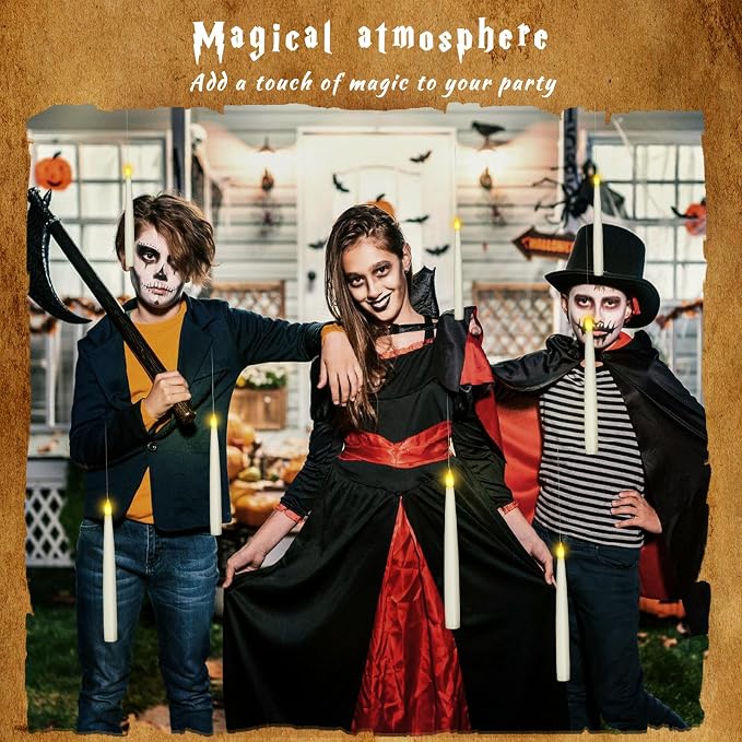 Boribim 20PCS Floating Candles with Wand, Magic Hanging Candles, Flickering Warm Light LED Taper Flameless Candles with Wand Remote, Battery Operated Window Candle for Halloween Decorations Best Gift